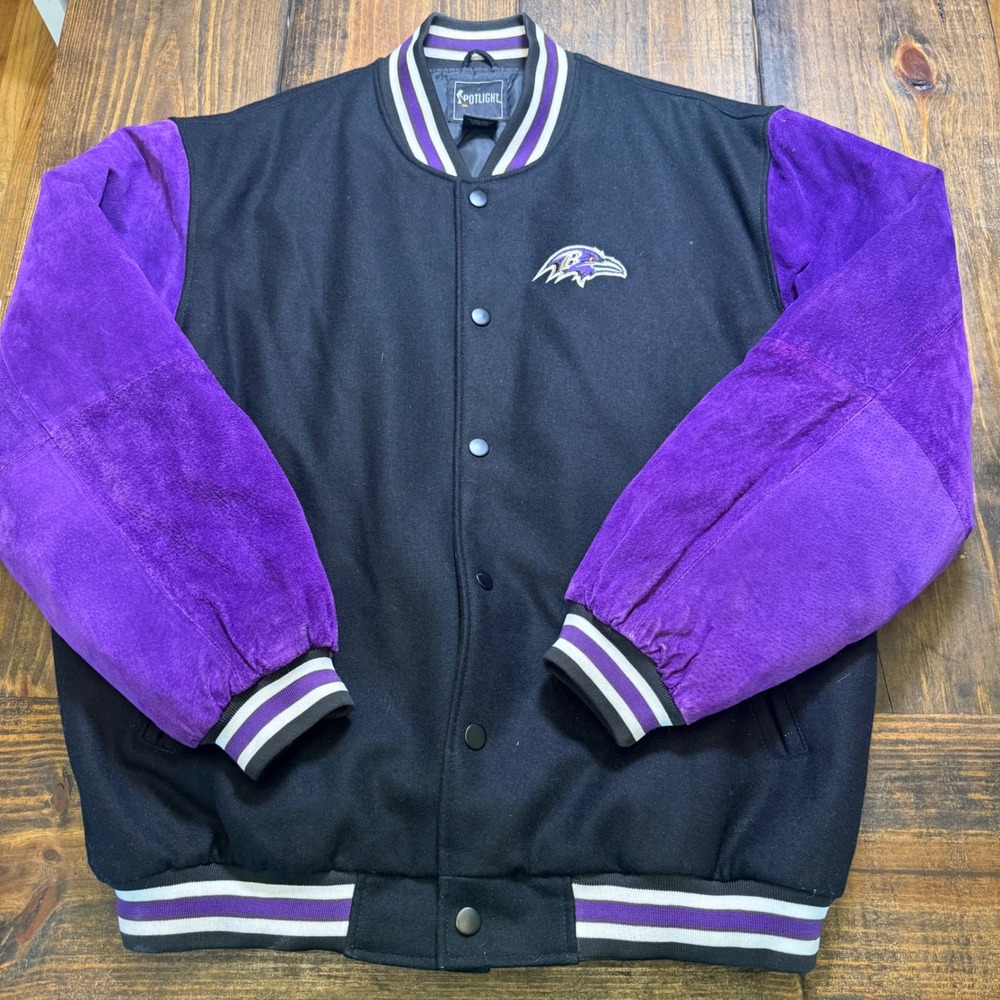 Spotlight Baltimore Ravens Varsity‎ Jacket Mens XL Wool Leather Sleeves Vintage